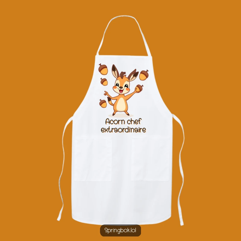 Funny Springbok Juggling Acorns Apron: Cook Up Some Laughs in the Kitchen
