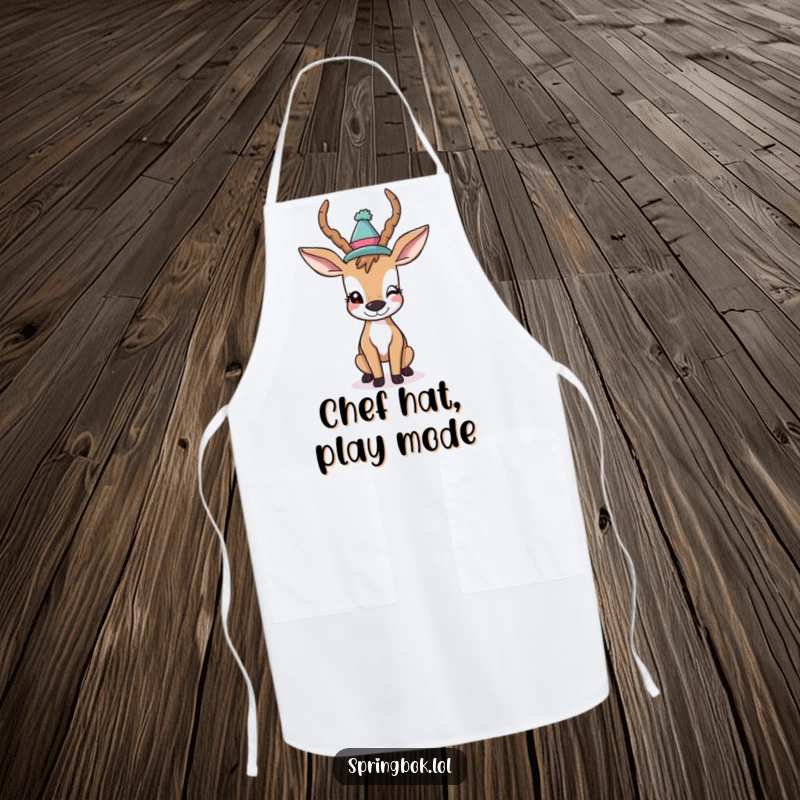 Funny Apron: A jolly antelope wearing a silly hat gives a wink, ready to add humor and fun to any cooking or baking session.