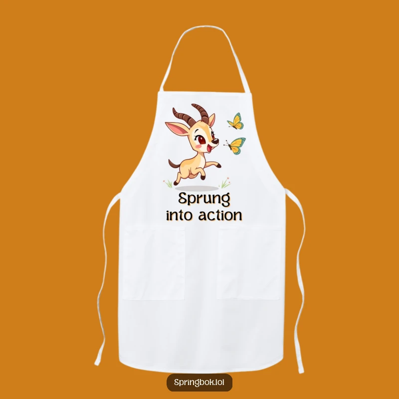 Funny Springbok Butterfly Chase Apron: Cook with Cute Character Charm