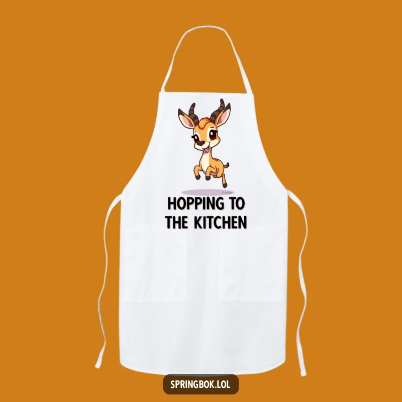 Funny Springbok Hopping Grin Apron - Cheerful Chef's Kitchen Wear