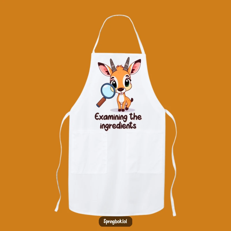 Funny Springbok Magnifying Glass Apron: Cook with Curiosity & Flair!