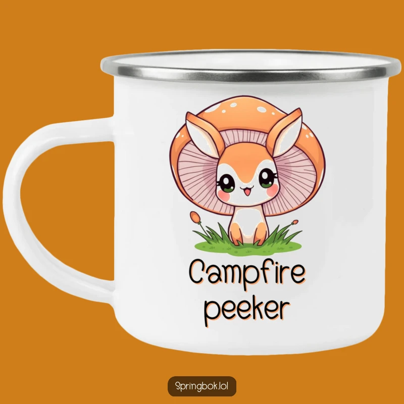 Funny Camping Mug: Springbok Mushroom Peek - Enchanted Forest Gift