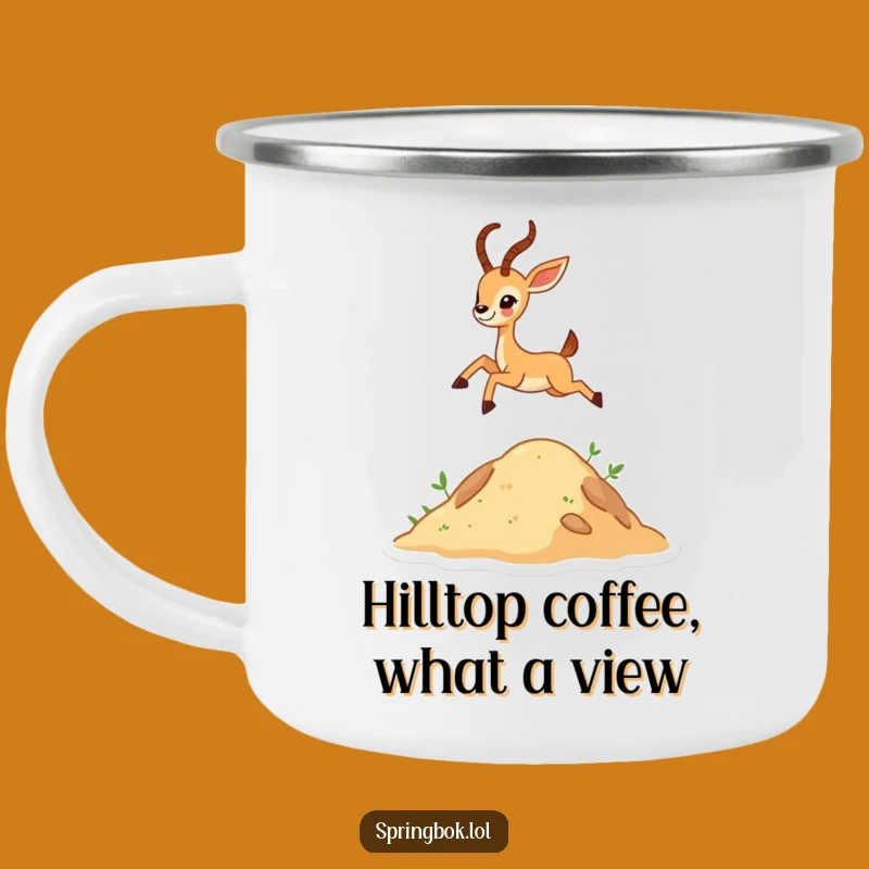 Funny Antelope Leap Camping Mug: Joyful Tiny Jump Enamel Cup, Perfect Funny Outdoor Gift