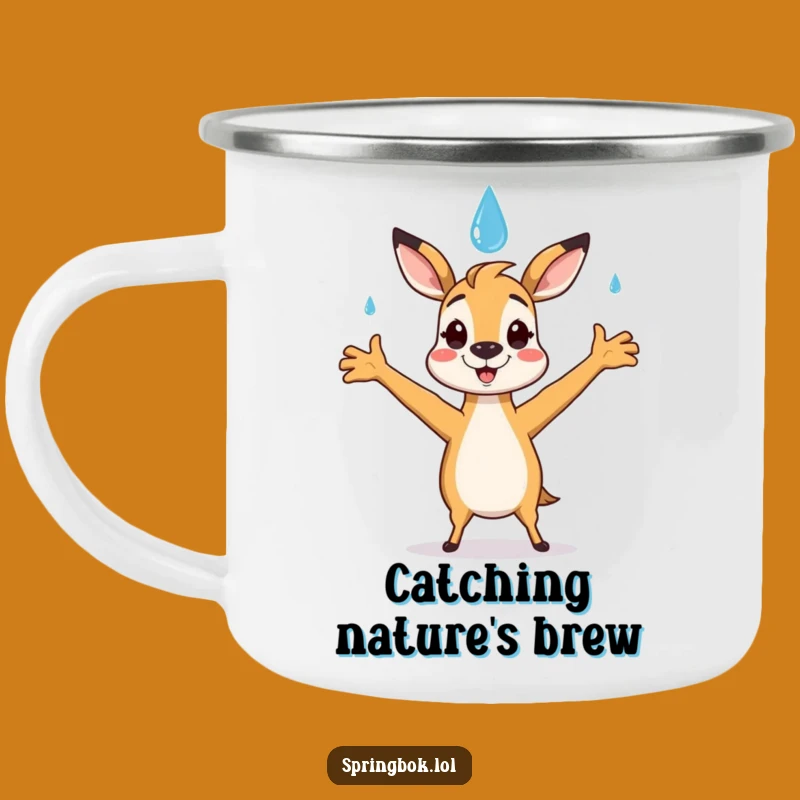 Funny Springbok Raindrop Camp Mug: Happy Catch Outdoor Gift