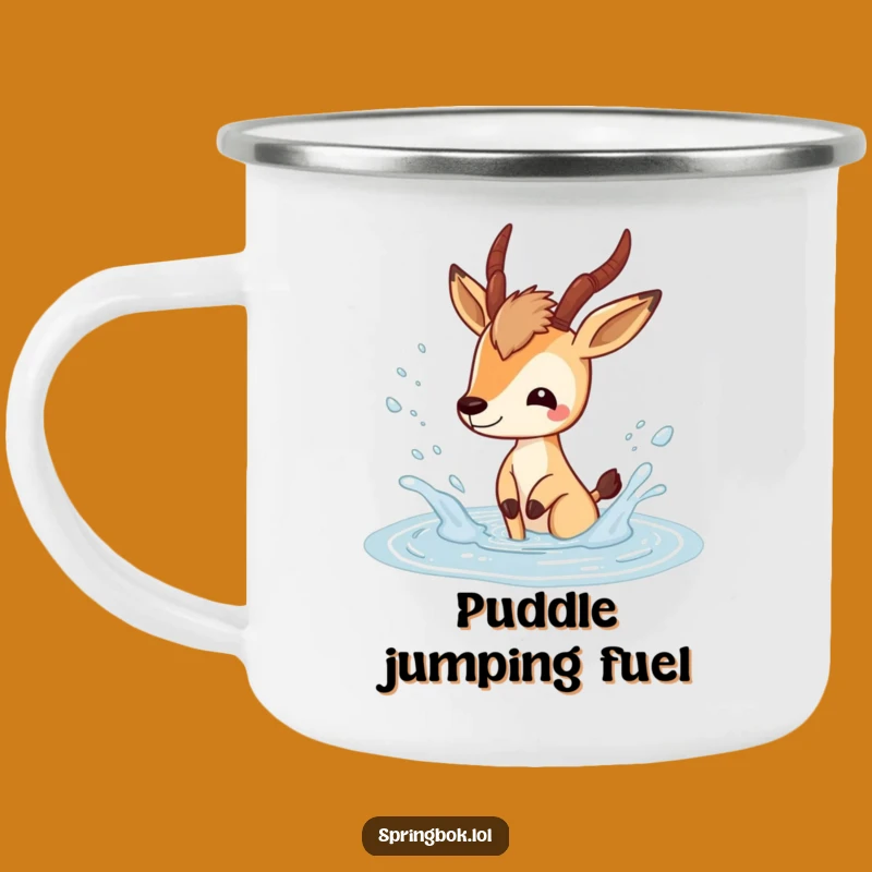 Funny Springbok Splash Camp Mug: Playful Puddle Outdoor Gift