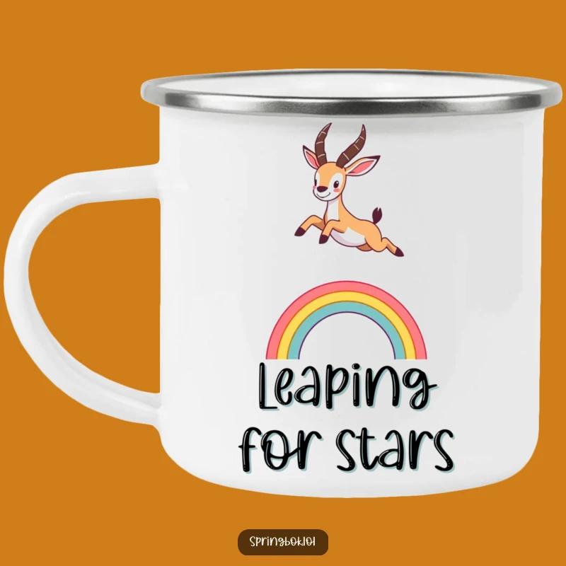 Funny Springbok Rainbow Camping Mug: Enthusiastic Leap, Durable & Hilarious Funny Gift