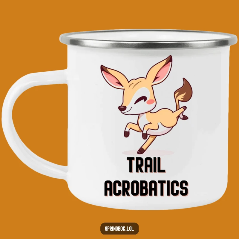 Funny Springbok Cartwheel Camping Mug: Adventure with a Hilarious Wink