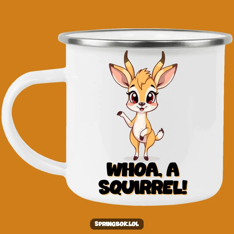 Funny Surprised Springbok Camping Mug: Adventure Surprise!