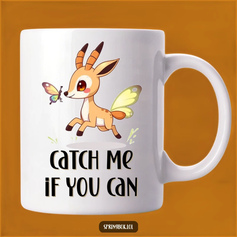 Funny Springbok Butterfly Mug: Playful Chase, Perfect Funny Gift