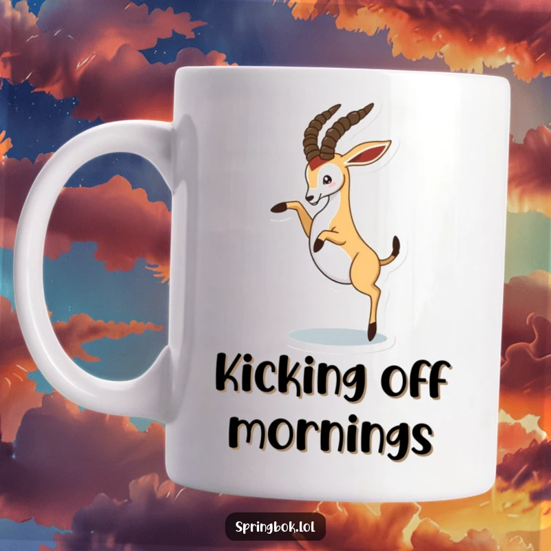 Funny springbok playfully kicking its hind legs in the air, energetic and humorous animal mug