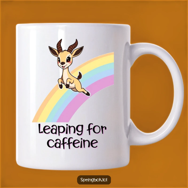 Funny Springbok Rainbow Mug: Joyful Leap, Delightful Funny Gift!
