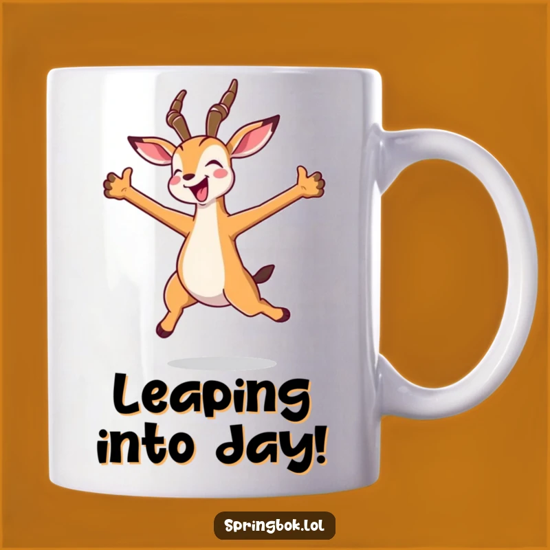 Funny Kawaii Springbok Jump Mug - Joyful Springbok's Energetic Gift for Fans