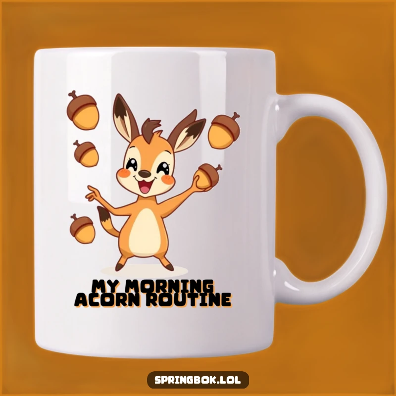 Funny Springbok Juggling Acorns Mug: A Hilarious Gift for Nature Lovers
