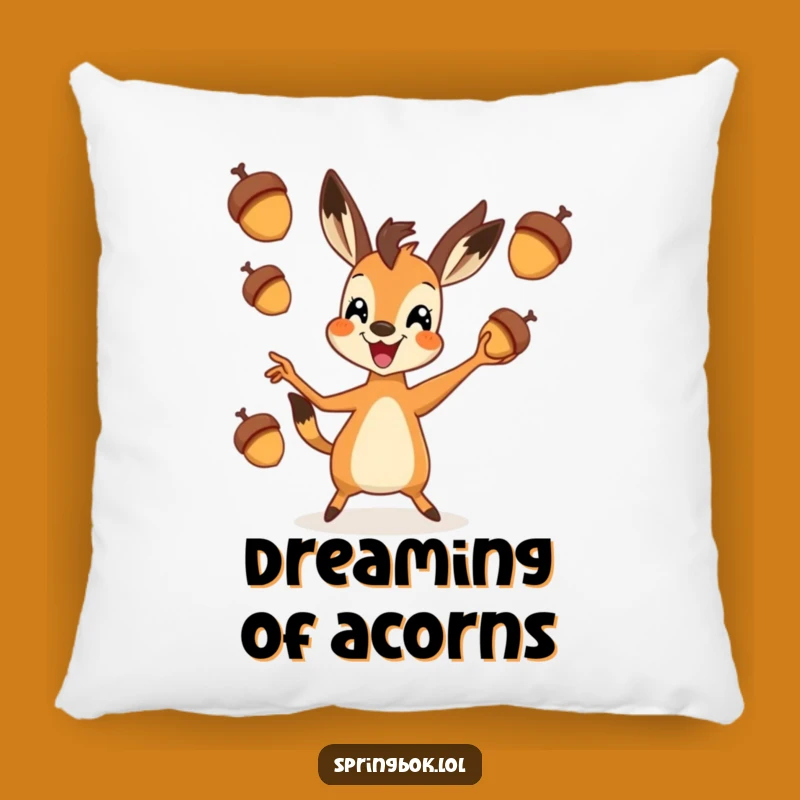 Soft Funny Springbok Juggling Acorns Pillow: Cuddle Up with Comedy