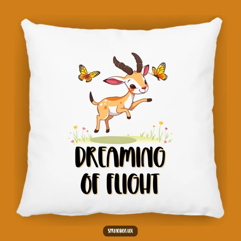 Funny Springbok Butterfly Chase Pillow: Cozy Playfulness for Your Home