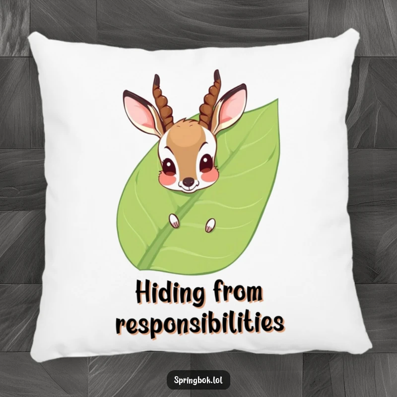 Funny Pillow: A sweet, blushing antelope peeks playfully from behind a leafy screen, offering a humorous and cozy decorative touch.