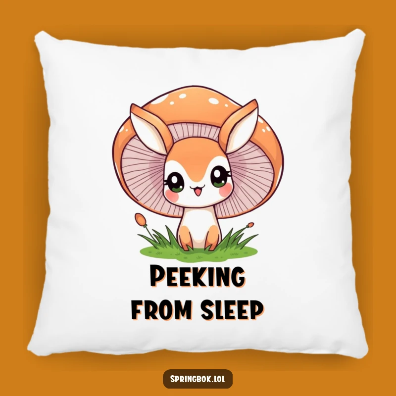 Funny Pillow: Springbok Mushroom Peek - Cozy Whimsical Comfort Gift