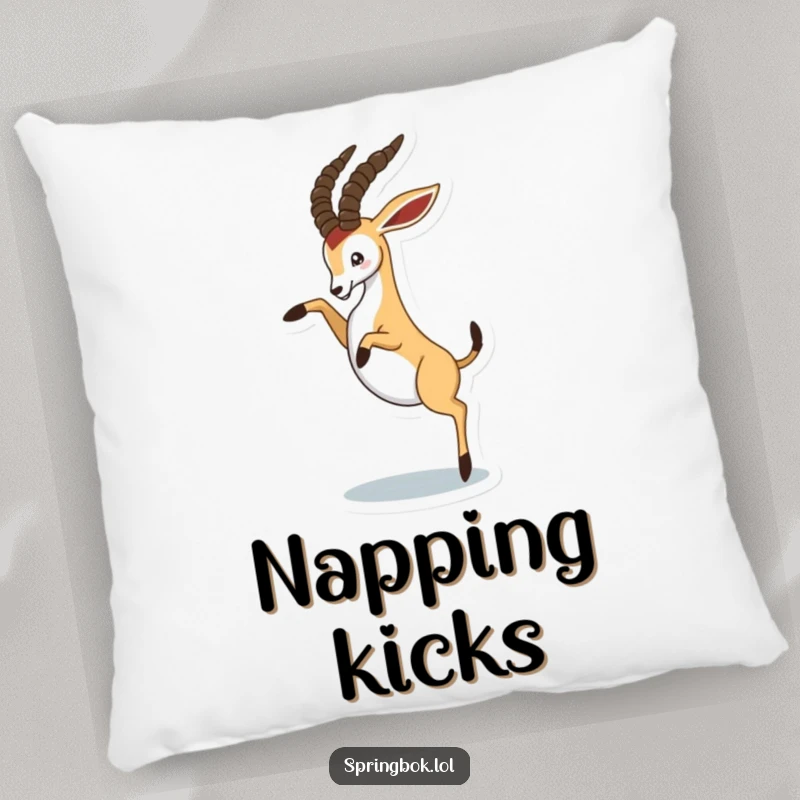 Funny springbok playfully kicking its hind legs in the air, soft and energetic animal cushion