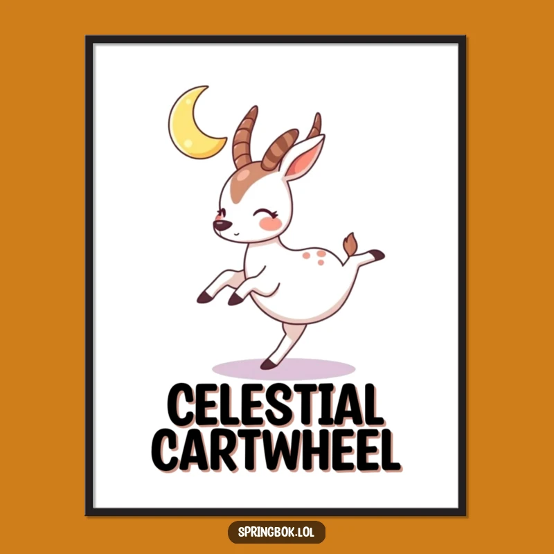 Funny Springbok Moon Digital Art: Nighttime Joyful Scene, Perfect Funny Gift