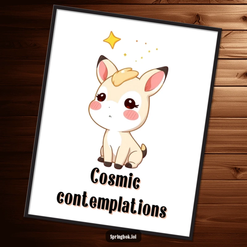 Funny starry sky springbok digital art print, a springbok character gazing at stars, high-quality and whimsical.