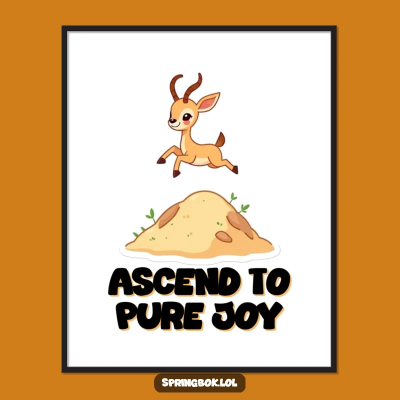 Funny Antelope Leap Digital Art: Joyful Tiny Animal Decor, High-Quality Funny Print Gift
