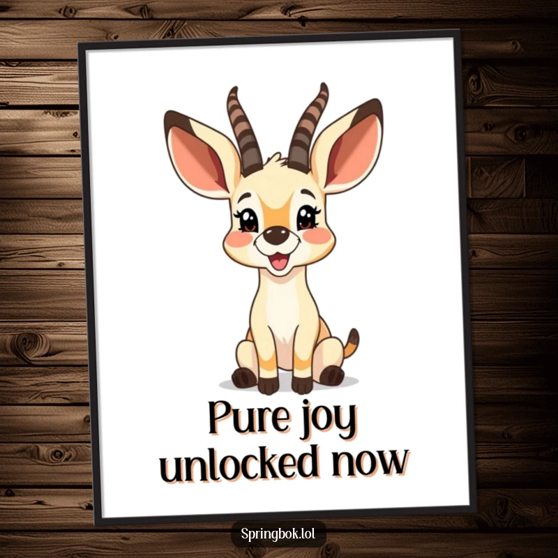 Funny springbok with large, bouncy ears twitching with gleeful joy, as a digital art print.