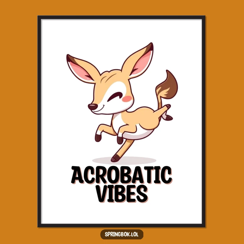 Funny Springbok Cartwheel Digital Art: Hilarious Winking Antelope Print
