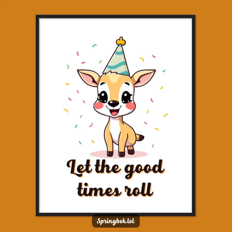Funny Springbok Digital Art Print: Instant Laughs with This Hilarious Party Animal Design