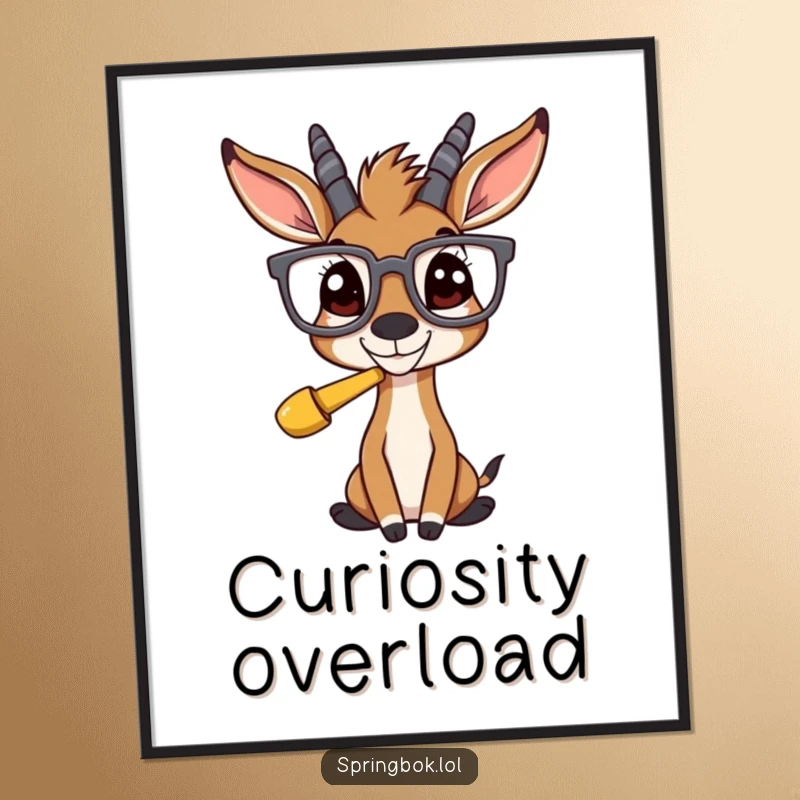 Funny springbok with oversized glasses, staring at something amusing, printable digital art for instant decor.