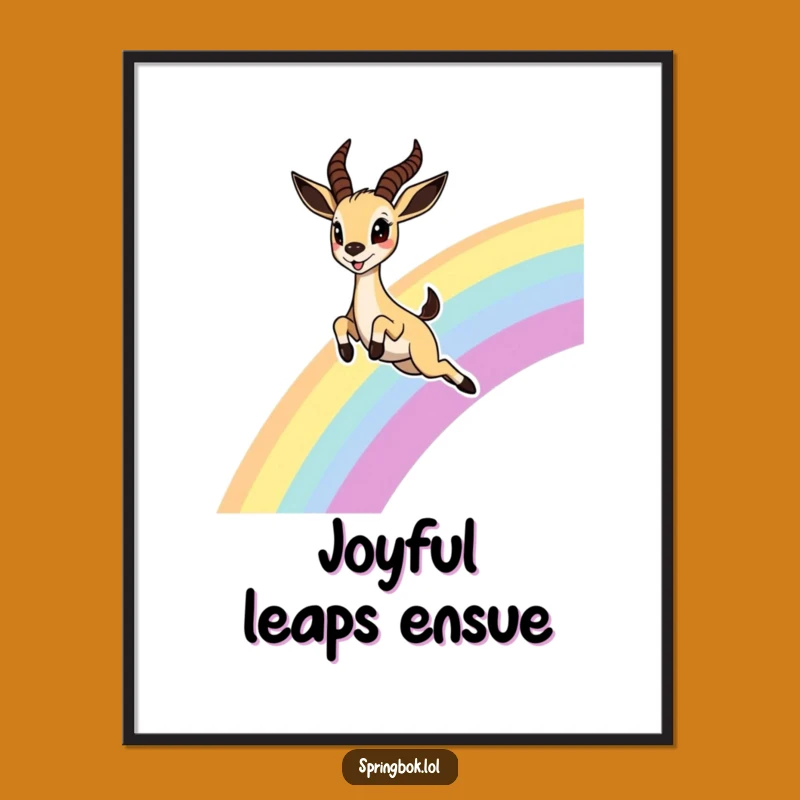Funny Springbok Rainbow Digital Art: Joyful Leap Print, Perfect Funny Gift