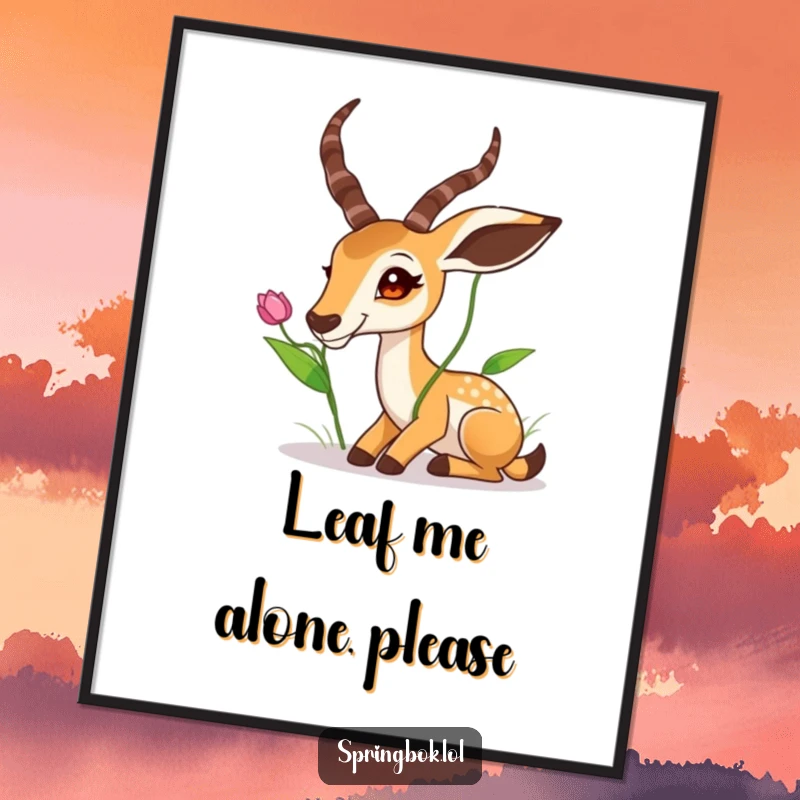 Funny Springbok Digital Art Print: A springbok stretching its neck high to nibble a leaf, a humorous and artistic download.