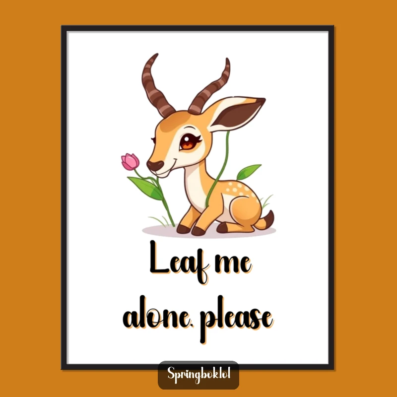 Funny Springbok Stretching High Leaf Digital Art - Instant Download Humor