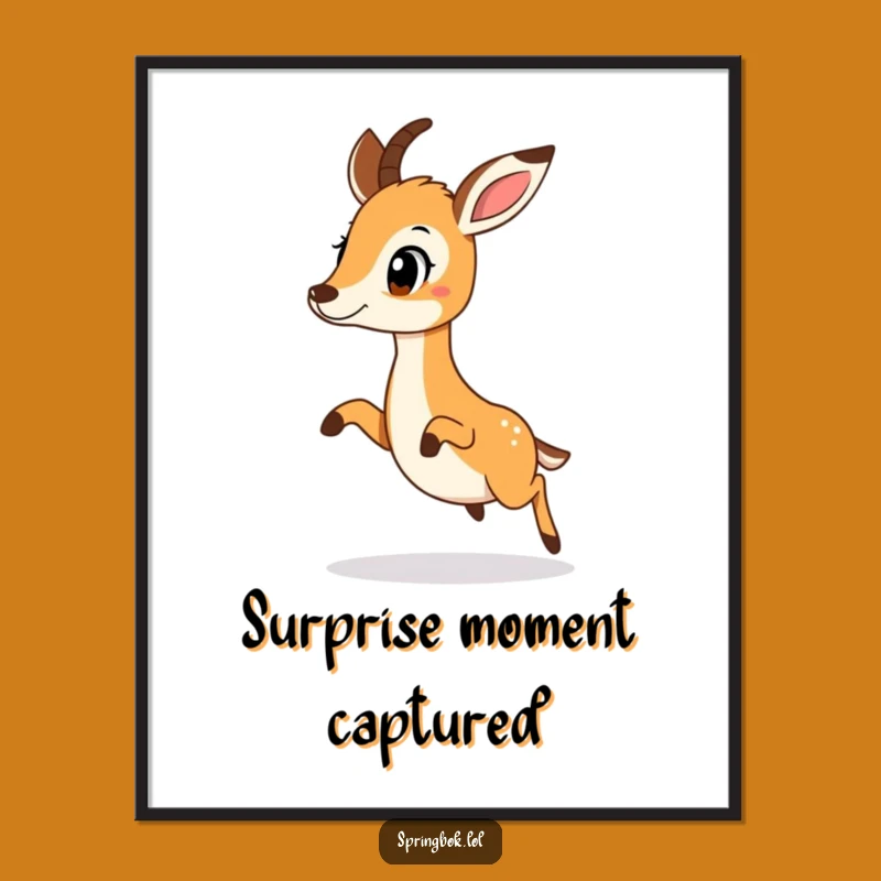 Funny Surprised Hop Springbok Digital Art: Joyful Wall Decor That Leaps