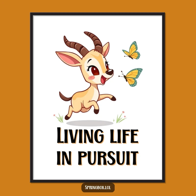 Funny Springbok Butterfly Chase Digital Art: Instant Joyful Decor