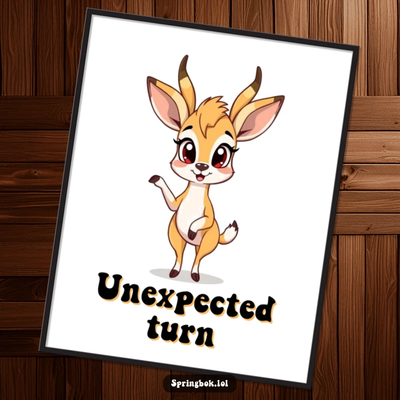 Funny springbok digital art print shows a springbok in a surprised pose with one leg up, vibrant and humorous.