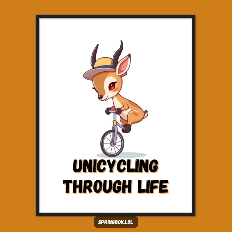 Funny Springbok Unicycle Digital Print: Instant Quirky Art for Walls