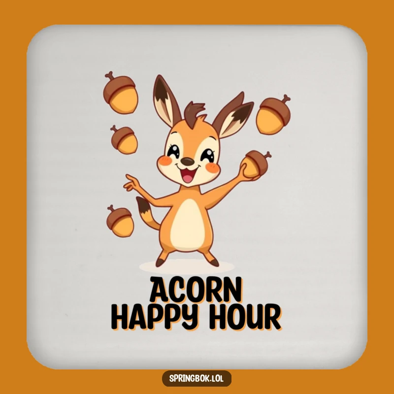 Funny Springbok Juggling Acorns Drink Coaster: Protect Surfaces with Priceless Amusement