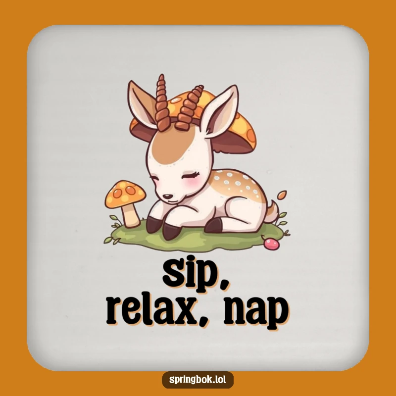 Funny Napping Antelope Coaster: Peaceful Mushroom Slumber Drink Protector, Perfect Funny Gift!