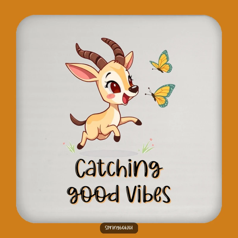 Funny Springbok Butterfly Chase Coasters: Protect Surfaces with Humor