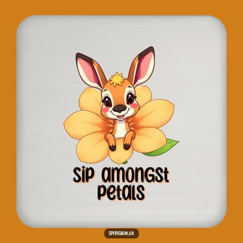 Funny Springbok Flower Peek Coaster - Playful Springbok's Protective Surface Art