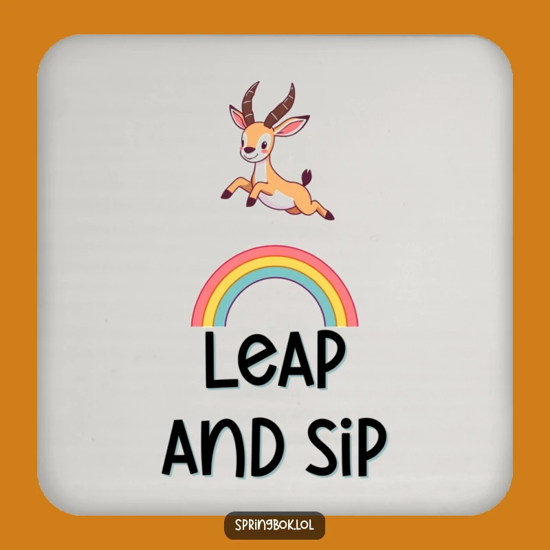 Funny Springbok Rainbow Coasters: Enthusiastic Leap, Humorous Set, Great Funny Gift