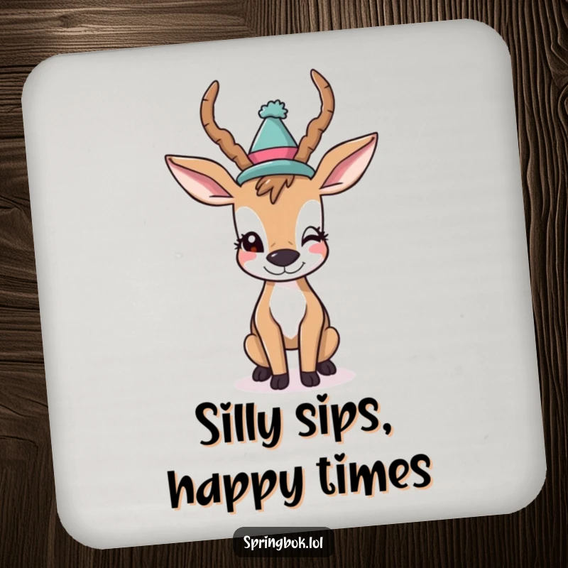 Funny Coaster: A cheerful antelope in a funny hat winks, offering stylish and humorous protection for your surfaces.