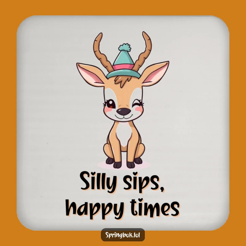 Funny Winking Antelope Coaster: Silly Hat Party Animal Drink Protector, Perfect Funny Gift!