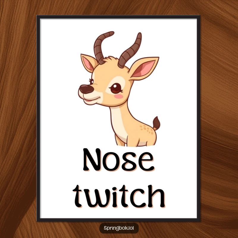 Funny poster artwork of a cute antelope wiggling its nose with a curious expression, perfect for decor.