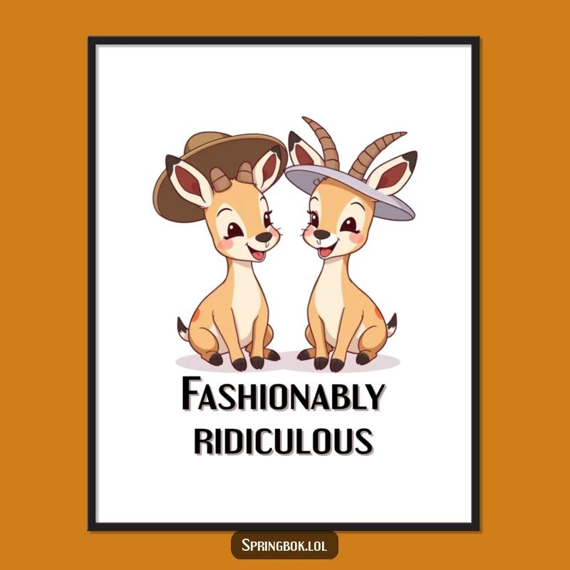Funny Giggling Springbok Poster: Hilarious Big Hat Antelopes Wall Art