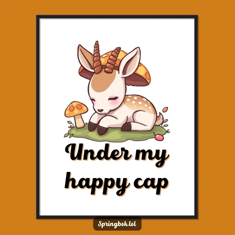 Funny Napping Antelope Poster: Peaceful Mushroom Slumber Wall Art, Ideal Funny Gift!