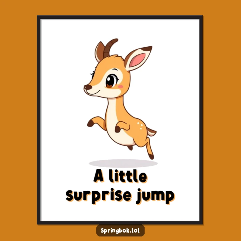 Funny Surprised Hop Springbok Poster: Whimsical Art for Unexpected Moments