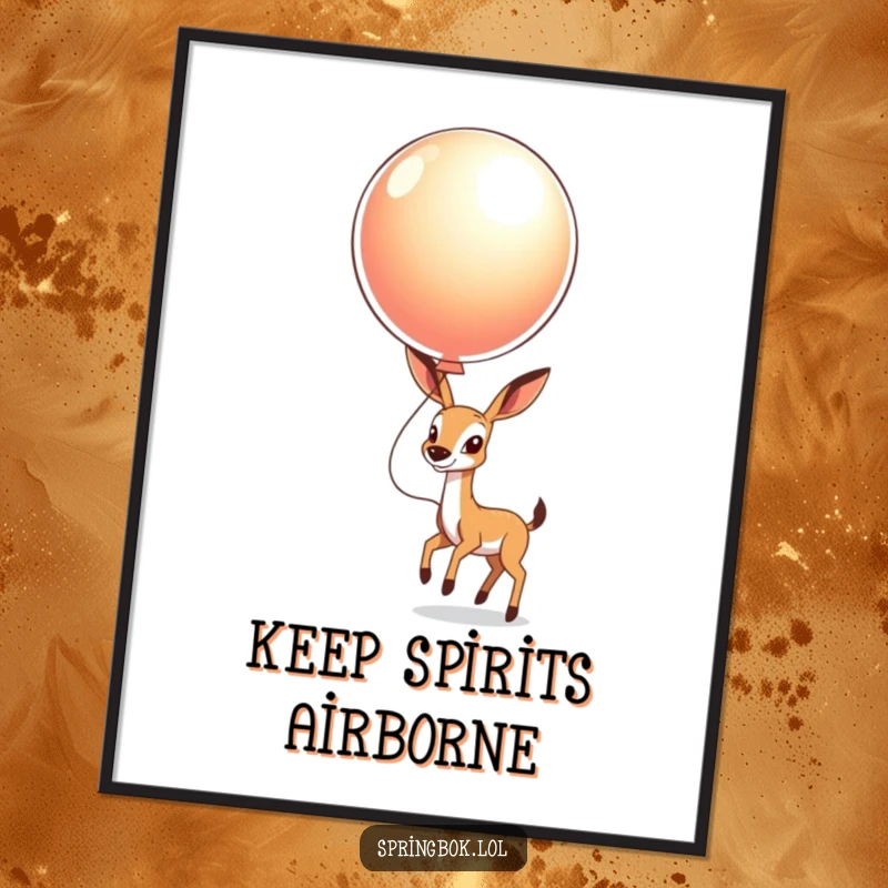 Funny Springbok Balloon Poster: A springbok joyfully bouncing a large, shiny balloon, creating a cheerful atmosphere.