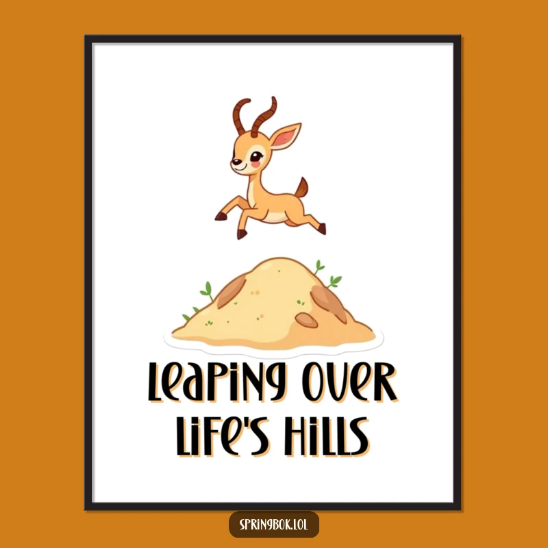 Funny Antelope Leap Poster: Joyful Tiny Animal Art, Premium Funny Decor Gift
