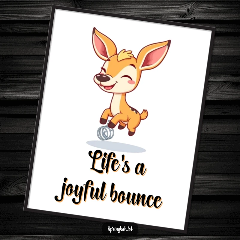 Funny springbok with a wide grin bouncing on a spring in a joyful poster, perfect for adding whimsical and humorous decor.